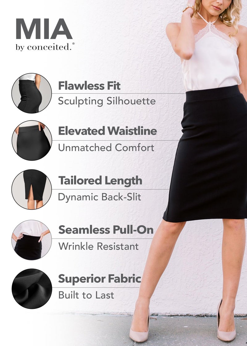 Conceited Skirts for Women - Pencil Skirt - Wear to Work - Midi Length in Regular and Plus Size - Many Colors - Classic Black - Large - Image 2